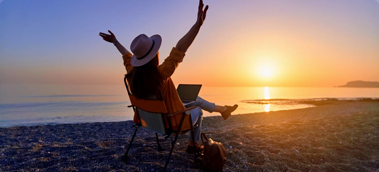 Traveler watching a sunset